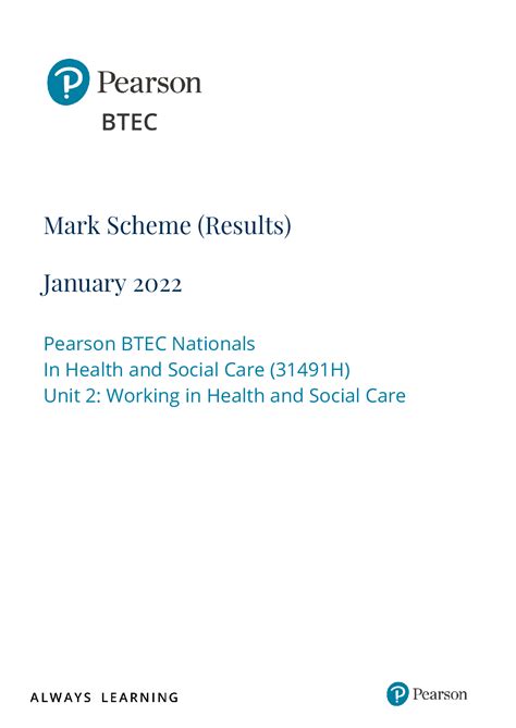 uk for queriessupport. . Health and social care unit 2 paper 31491h mark scheme